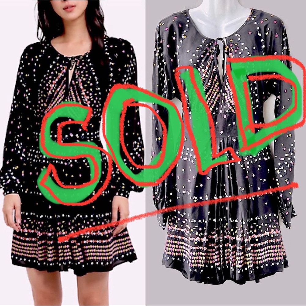 Free People NWT Coryn Long Sleeve Keyhole Neckline & Back Dotted Mini Dress, 6